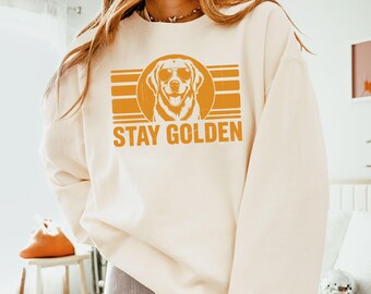 Stay Golden Comfort Colors® Crewneck, Retriever Lover Pullover, Funny Pet Shirt, Retro Vintage Graphic Top, Animal Lover Gift
