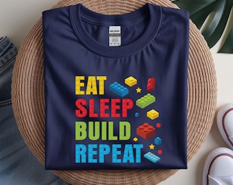 Eat Sleep Build Repeat T-Shirt, Brick Builder Shirt, Funny Blocks Master Builder Tee, Building Blocks Lover Shirt, Master Builder Gift
