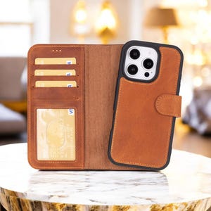 Funda de cuero Arcane tipo billetera para iPhone 16, 16 Plus, 16 Pro, 16 Pro Max: MagSafe, protección RFID, tarjetero, funda de lujo para teléfono