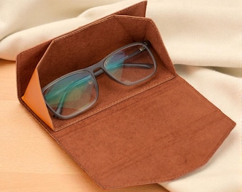 Personalized Leather Glasses Case, Custom Glasses Pouch, Triangular Design ,Magnetic Closure (NeoShield)