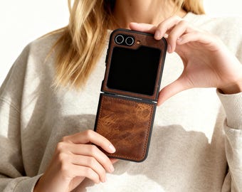 本革製サムスン Galaxy Z Flip 5 用スマホケース、スリムな保護レザーカバー