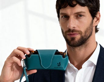 Étui à lunettes en cuir véritable avec doublure en daim, étui à lunettes personnalisé, pochette à lunettes de soleil avec fermeture magnétique