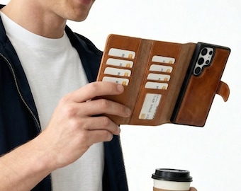 Personalized Samsung Galaxy S25 Plus Ultra Wallet Leather Cases, Detachable Magnetic Cover, RFID Blocking, Card Holder (Luxe)