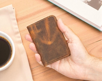 Carteira de couro personalizada para homens e mulheres, com bloqueio RFID, carteira fina masculina e porta-cartões de couro.