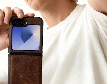 Personalized Samsung Galaxy Z Flip 6 Case, Z Flip6 Cover, Leather Samsung Phone Cover