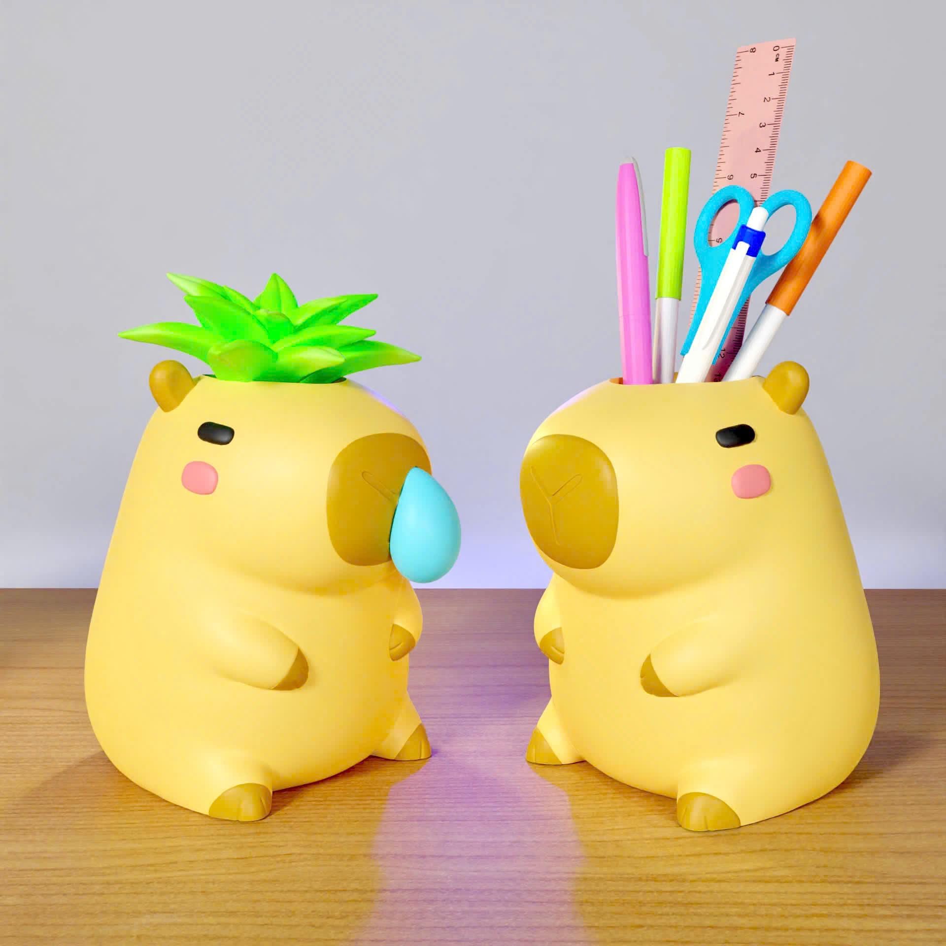 Capybara Stifthalter Übertopf - Niedlicher 3D gedruckter Schreibtisch Organizer, Tier Sukkulenten Topf, Capybara Geschenk für Büro oder Pflanzenliebhaber