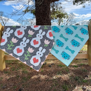 BUNDLE! Dog & Bunny Quilt Pattern: Patchwork for Baby and Throw Size (PDF Download)