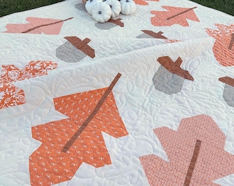 Autumn Oaks Quilt Pattern: Fall Decor, Leaf & Acorn Design (PDF Download)