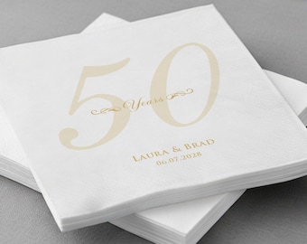 Kundenspezifische Servietten zum 50-jährigen Jubiläum mit Text, personalisierte 50-jährige Servietten zum goldenen Jahrestag, Partydekor