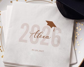 Personalized Graduation Napkins - Class of 2026 Custom Cocktail Napkins with Grad Cap for Graduation Party Decor
