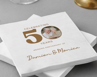 Custom Photo Napkins for 50th Anniversary, Personalized 50 Years Napkins for Golden Anniversary, Party Decor