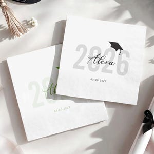 Personalized Graduation Napkins - Class of 2026 Custom Cocktail Napkins with Grad Cap for Graduation Party Decor image 8