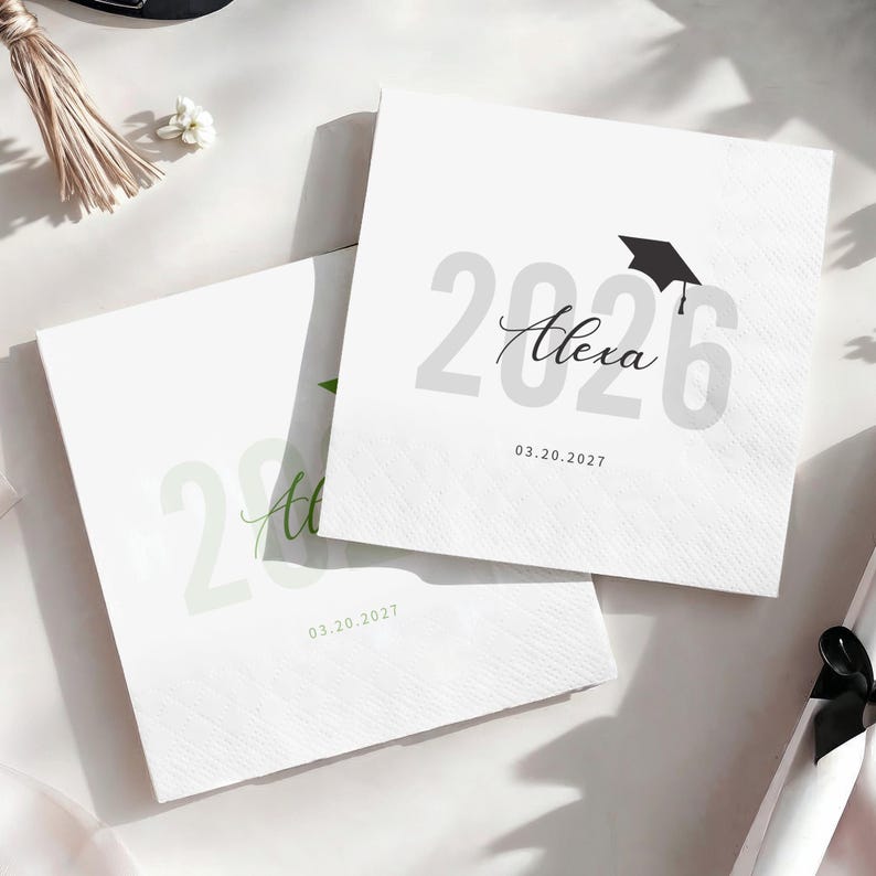 Personalized Graduation Napkins - Class of 2026 Custom Cocktail Napkins with Grad Cap for Graduation Party Decor image 8