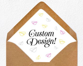 Custom Designed Envelope Liner + Envelope - PACK OF 25 - Select Envelope Size and Color