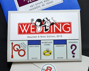 Monopoly Board Game Themed Invitation - Wedding, Mitzvah, Any Event - SAMPLE ONLY (Price is not full order per unit price, see description)