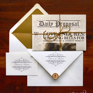 The Daily Proposal Vintage Newspaper Invitation, SaveDate, Program SAMPLE ONLY Price is not full order per unit price, see description image 1