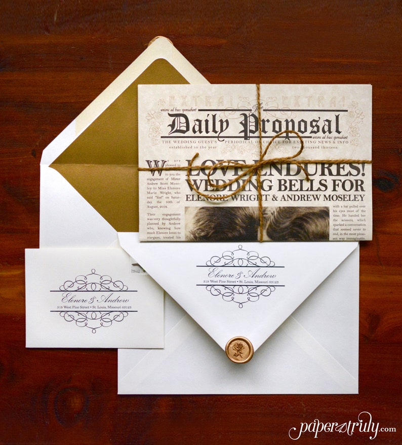 The Daily Proposal Vintage Newspaper Invitation, SaveDate, Program SAMPLE ONLY Price is not full order per unit price, see description image 1