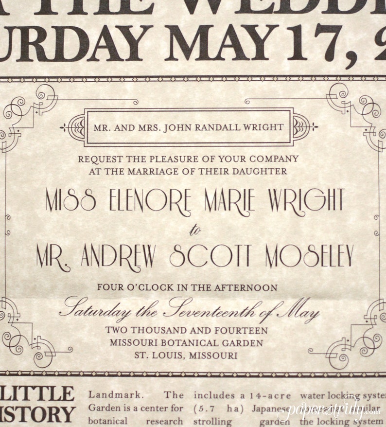 The Daily Proposal Vintage Newspaper Invitation, SaveDate, Program SAMPLE ONLY Price is not full order per unit price, see description image 6