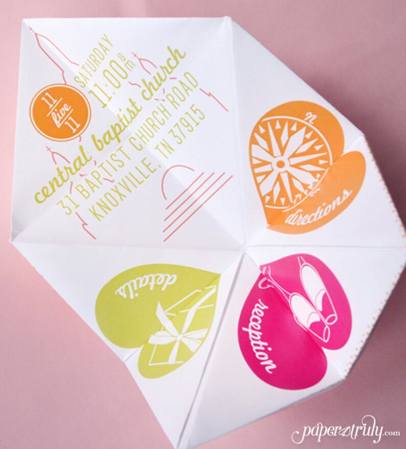 Cootie Catcher Invitation Suite SAMPLE ONLY Price is not full order per unit price, see description image 3