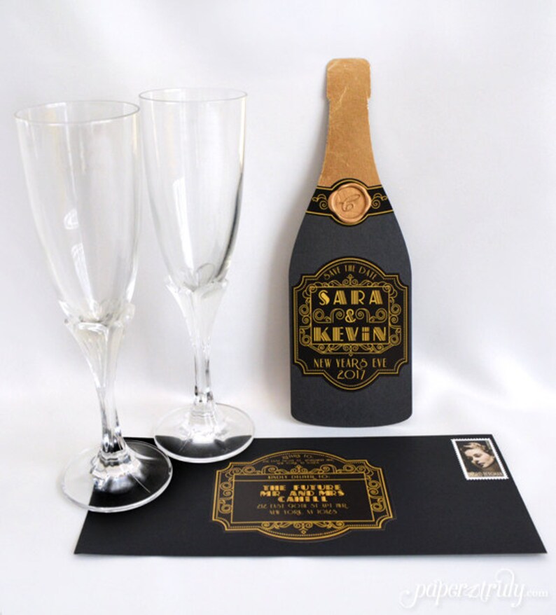 Cheers Champagne Bottle Save the Date SAMPLE ONLY Price is not full order per unit price, see description image 1