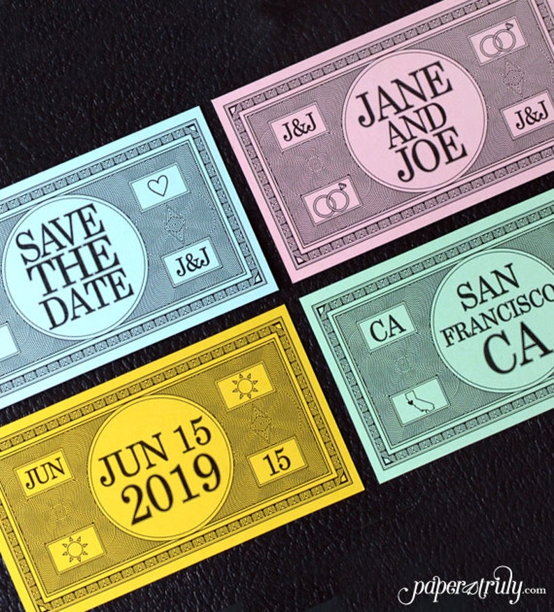 Pocketopoly Monopoly Money Save the Date SAMPLE ONLY Price is not full order per unit price, see description image 2