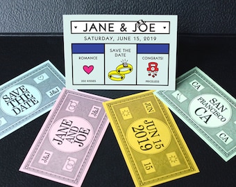 Pocketopoly "Monopoly Money" Save the Date - SAMPLE ONLY (Prijs is niet volledig order per prijs per eenheid, zie beschrijving)