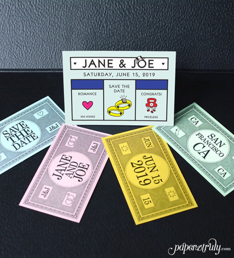 Pocketopoly Monopoly Money Save the Date SAMPLE ONLY Price is not full order per unit price, see description image 1