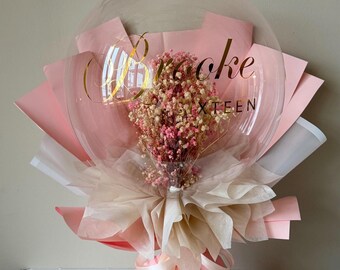 Custom Floral Bobo Balloon Arrangement: Personalized Birthday Gift, 18-Inch Bouquet