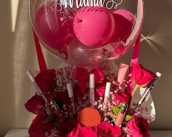 Custom Birthday Balloon Bouquet with Roses and Makeup