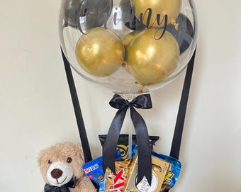 Personalized Birthday Balloon Gift Set with Snacks and Teddy Bear