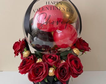 Personalized Valentine's Balloon Floral Arrangement, Ferrero Rocher Gift