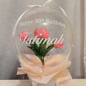 Mini Rosa Tulpe Blumen Bobo Ballon Blumenstrauß White Box | Geburtstag Muttertag |  Brautparty | Babyparty | Jubiläumsgeschenk