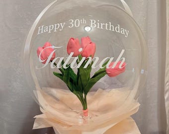 Personalized Pink Tulip Bobo Balloon Bouquet | Gift Box