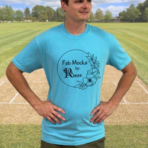 Comfort Colors 1717 Lagoon Blue Mockup, CC1717 Oversized Tee, Unisex Crewneck T-Shirt, Male Model Mock, True Color Display, Real Model Tee