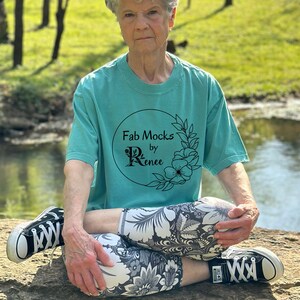 Comfort Colors Seafoam T-Shirt Mockup | Older Woman Model | Grandma Style Tee Mockup | Classic & Casual Fit | Lifestyle Mock for Women