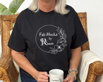 Comfort Colors 1717 Black Mockup, CC1717 Oversized T-shirt and mug Mock-up, Middle Aged Grandma Real Person Model, Real Colored Shirt