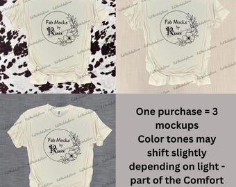 Comfort Colors 1717 Ivory T-Shirt Rippled Flat Lay Mockup | Neutral Unisex Shirt Mockup | POD Seller Mockup | Bella Canvas Alternative