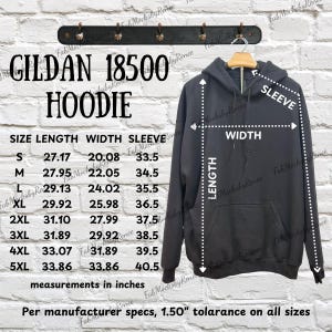 Gildan 18500 Hoodie Size Chart, Unisex Hooded Size Guide, POD Sweatshirt Size Chart for Sellers, Digital Download, Real Shirt photo no AI