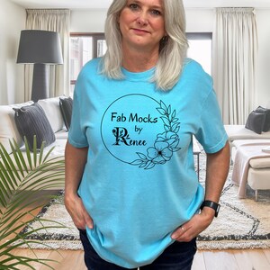 Comfort Colors 1717 Lagoon Blue Mockup, CC1717 Oversized Tee Horizonal Mock-up, Middle Aged Grandma Real Person Model, Real Colored Shirt