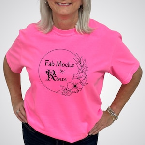 Comfort Colors 1717 Neon Pink Mockup, CC1717 Oversized Tee Horizonal Mock-up, Middle Age Grandma Real Person Model, Real Colored Shirt