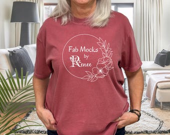 Comfort Colors 1717 Brick Mockup, CC1717 Oversized Tee Horizonal Mock-up, Middle Aged Grandma Real Person Model, Real Colored Shirt