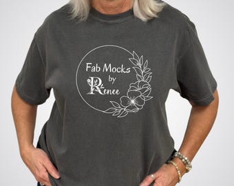 Comfort Colors 1717 Pepper Mockup, CC1717 Oversized Tee Horizonal Mock-up, Middle Aged Grandma Real Person Model, Real Colored T-Shirt Stand