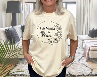 Comfort Colors 1717 Ivory Mockup, CC1717 Oversized Tee Horizonal Mock-up, Middle Aged Grandma Real Person Model, Real Colored Shirt