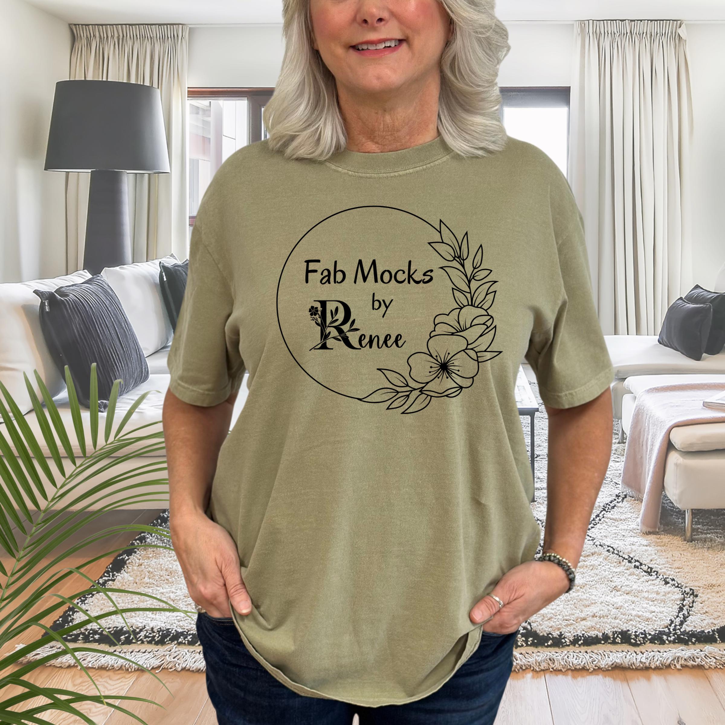 Comfort Colors 1717 Khaki Mockup, CC1717 Oversized Tee Horizonal