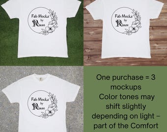 Comfort Colors 1717 White T-Shirt Flat Lay Mockup | Neutral Unisex Shirt Mockup | POD Seller Mockup | Bella Canvas Alternative Boho Tee Mock