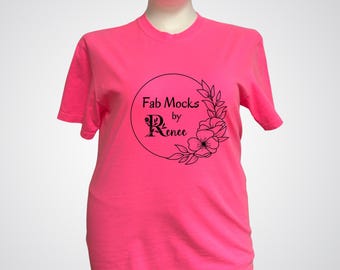 Comfort Colors 1717 Neon Pink Mockup, CC1717 Oversized Tee Horizonal Mock-up, Pink Crewneck Tshirt, Mannequin Model, Real Colored Shirt
