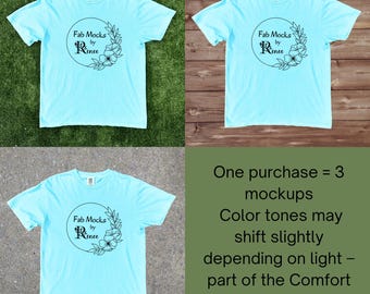 Camiseta Comfort Colors 1717 Chalky Mint Flat Lay | Camiseta Unissex Neutra | Camiseta de Vendedor POD | Camiseta Alternativa Bella Canvas