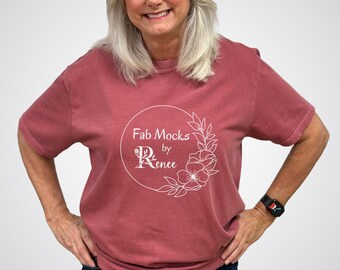 Comfort Colors 1717 Brick Mockup, CC1717 Oversized Tee Horizonal Mock-up, Middle Aged Grandma Real Person Model, Real Colored T-Shirt Stand