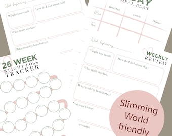 A5 ästhetische druckbare Slimming World kompatible Gewichtverlust Planer Blätter, Tracker, Tagebuch, Diät-Tracker