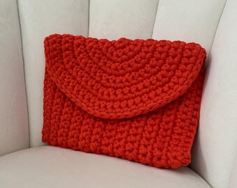 handgemaakte gehaakte tas, handtas, damestas, cadeau voor haar, handtas, tas met T-shirtgaren, oranje gehaakte tas